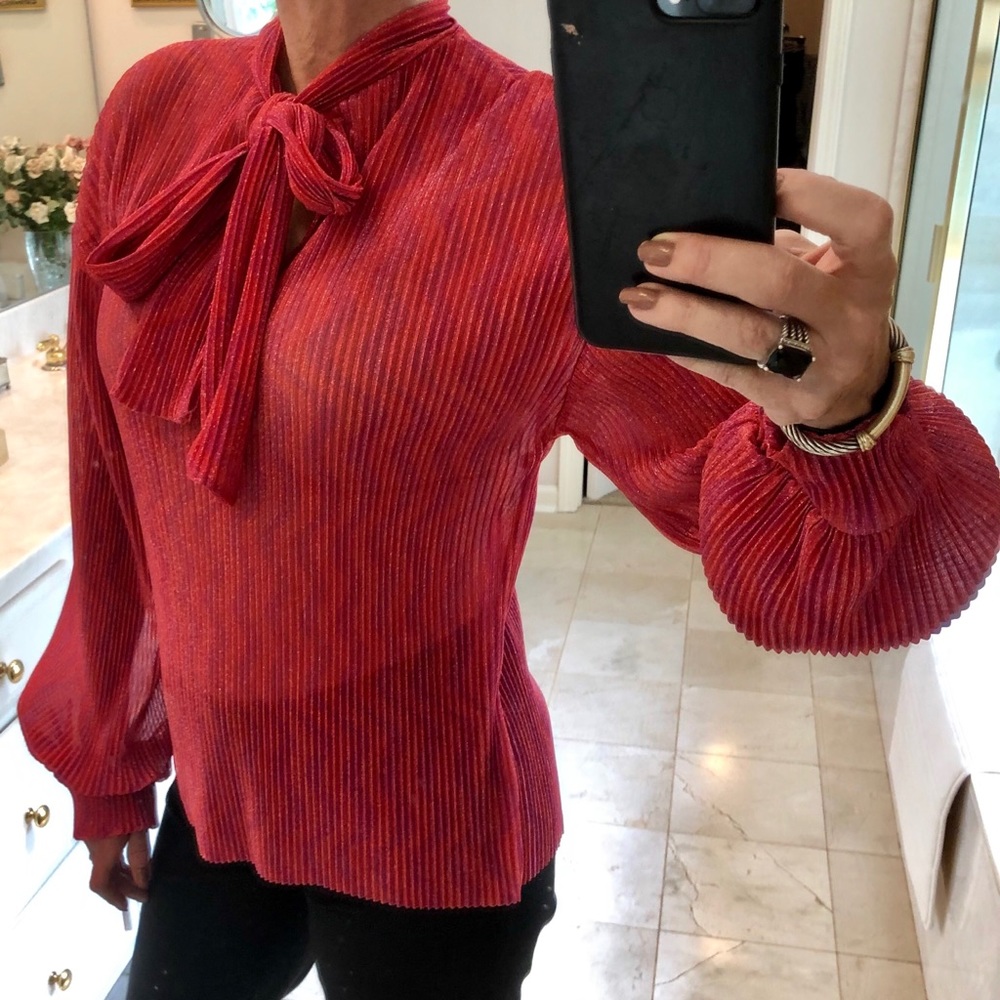 Zara Trafaluc dressy blouse with pink sizzle! Sz S - Picture 5 of 16